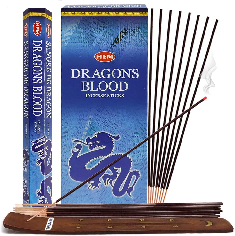 Dragons Blood Blue Incense Sticks and Holder Bundle