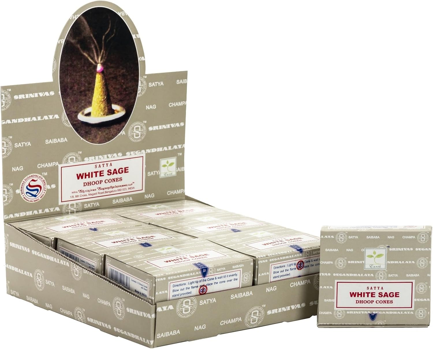Satya Sai Baba White Sage Natural Masala Incense Dhoop Cones 144 in 12 Boxes