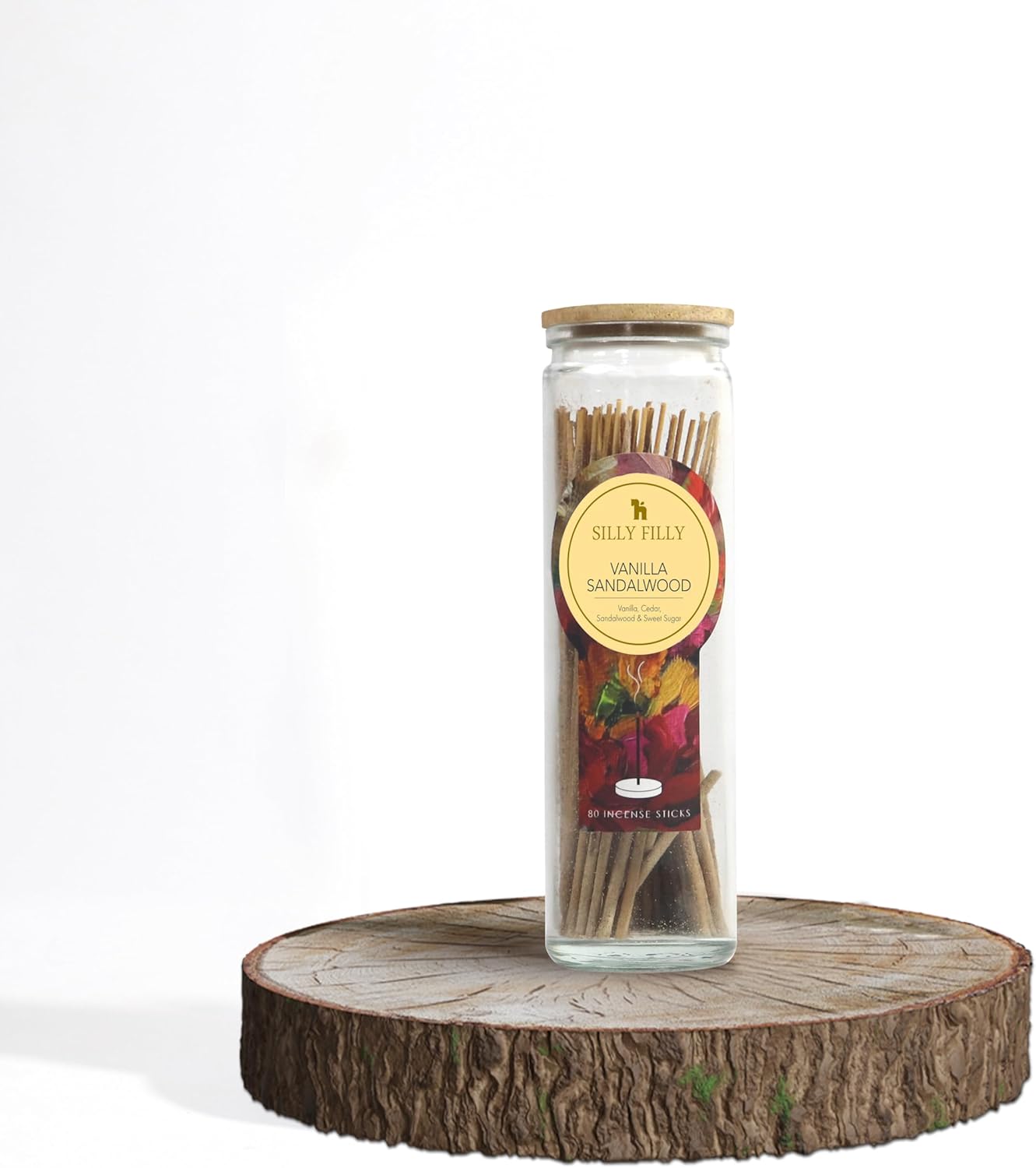 Vanilla Sandalwood Incense Sticks Set of 80 in Glass Jar