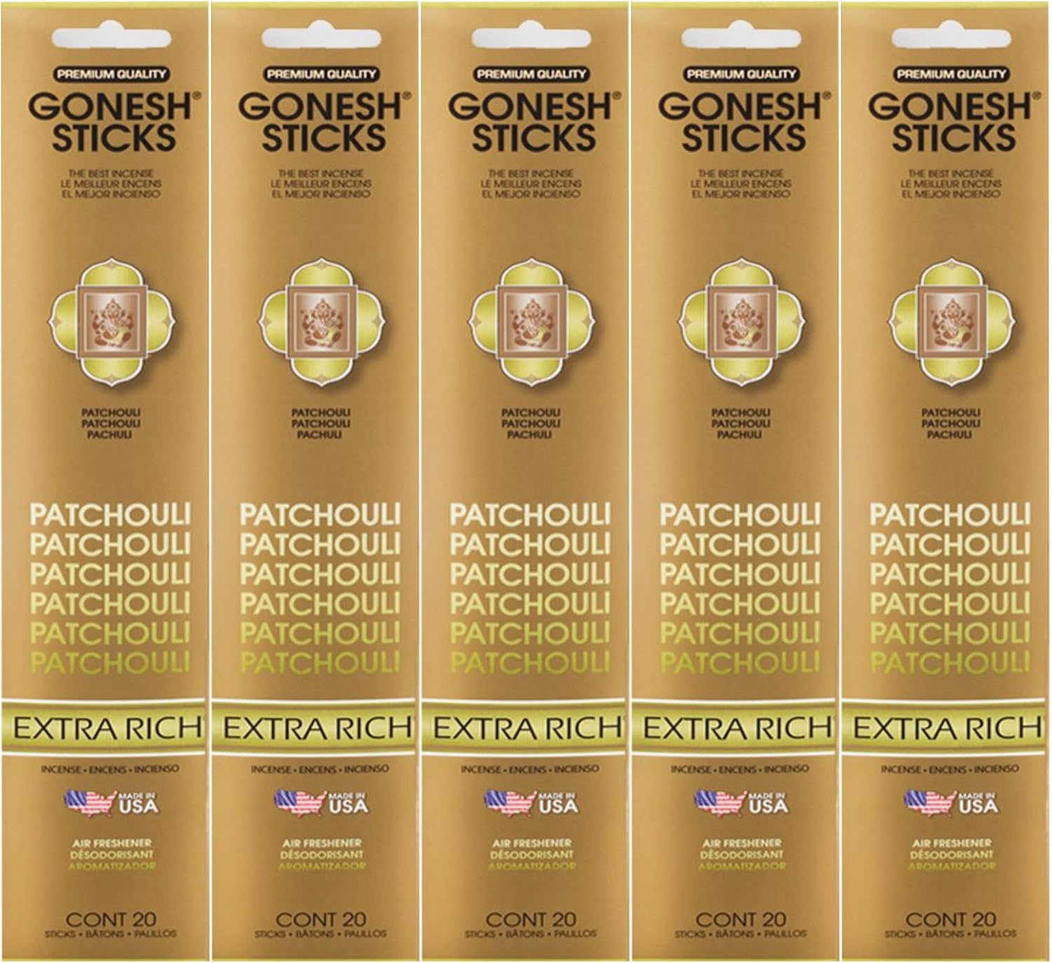 Gonesh Incense Sticks Patchouli 5 Packs 100 Total