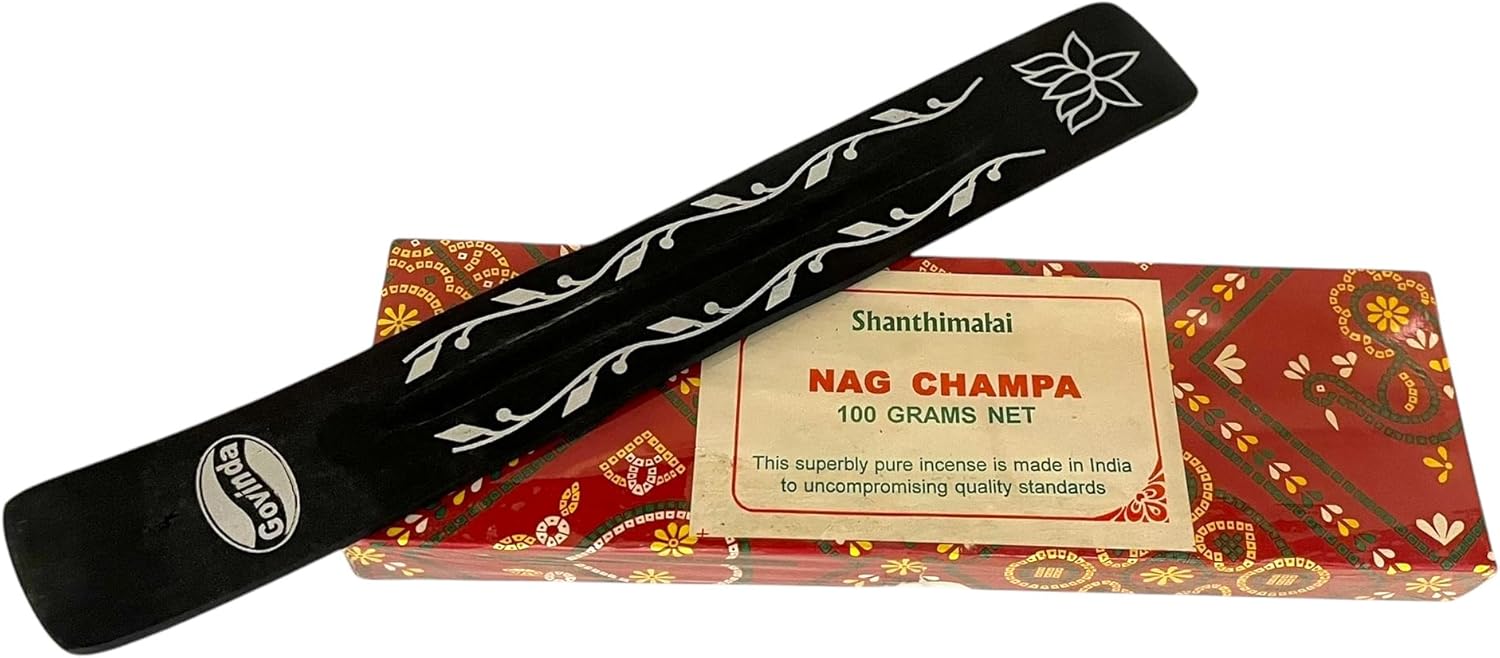 Govinda Shanthimalai Red Nag Champa Incense 100 Grams and Holder