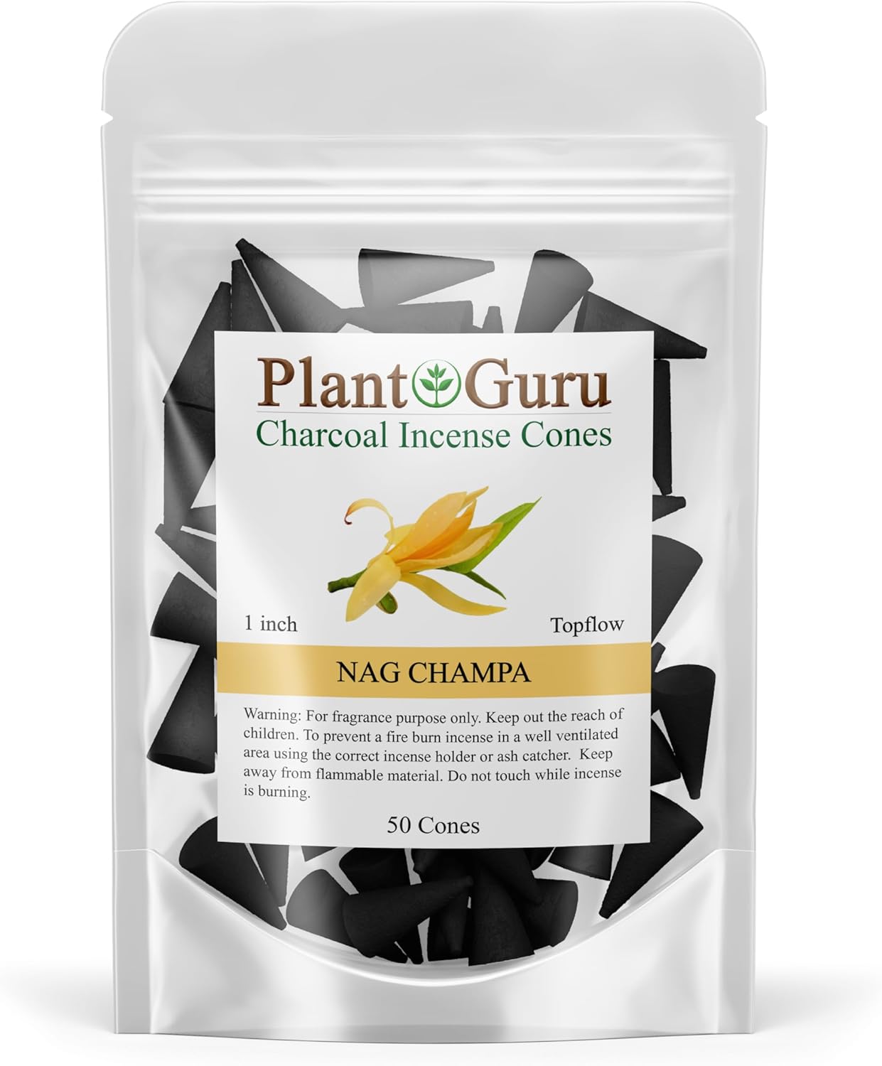 Nag Champa Charcoal Incense Cones 1 - 50 Pack - Natural Scented