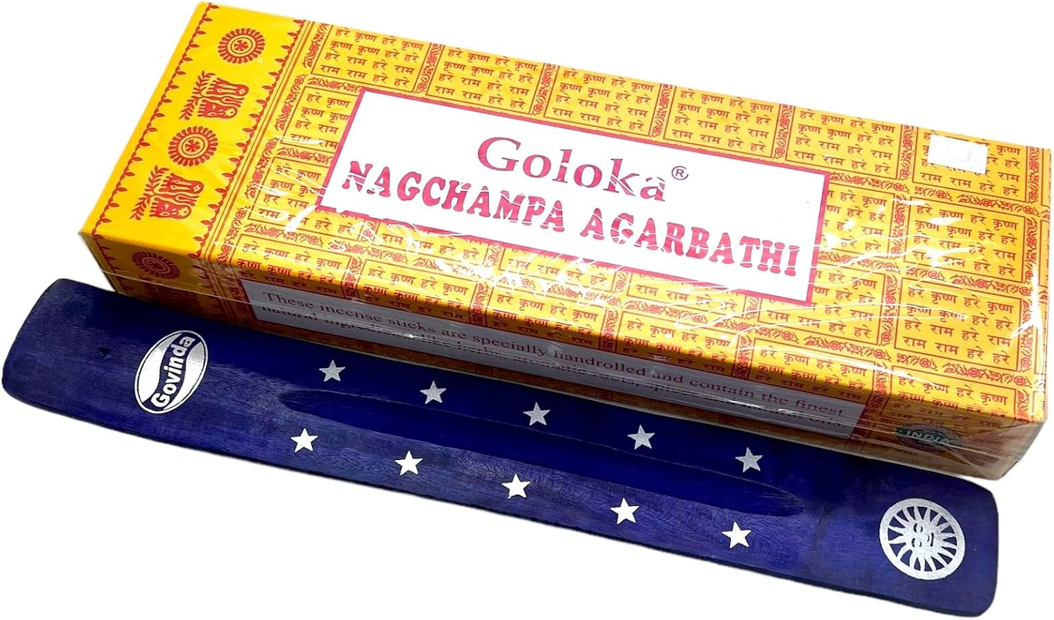 Govinda Incense Stick Holder Bundle with Nag Champa Incense - 250 GM Natural Box