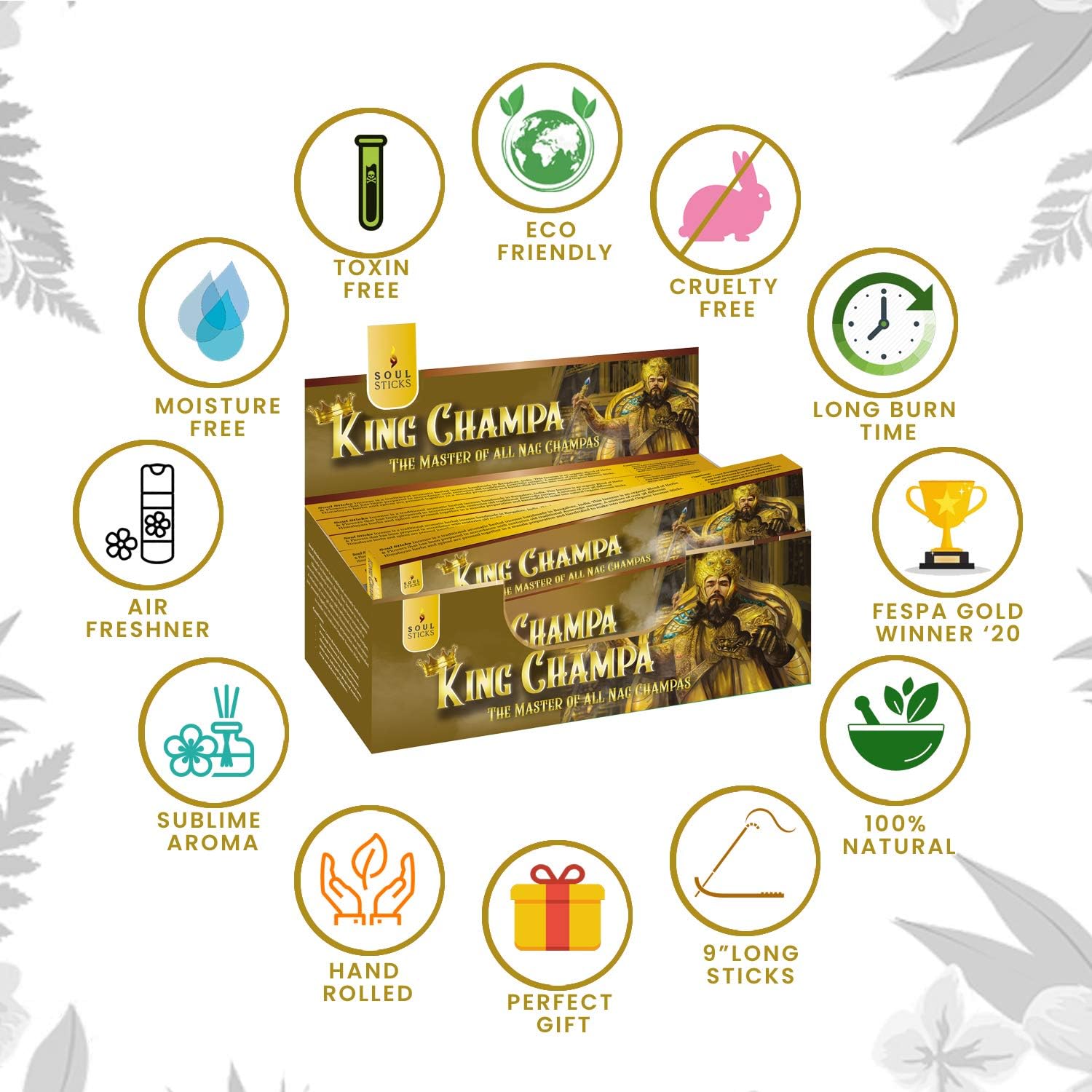 Soul Sticks Hand-Rolled Incense Sticks King Champa 180 Gram Box