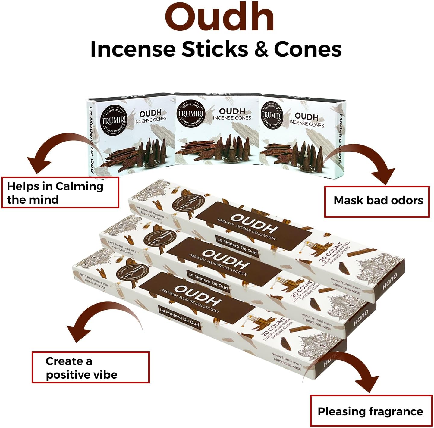 TRUMIRI Oud Incense Sticks Cones Combo Pack