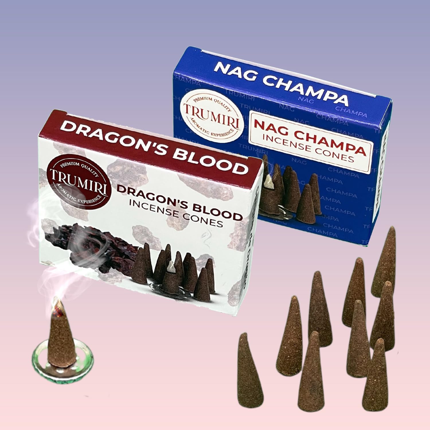 TRUMIRI Incense Cones - 20 Pack with 10 Nag Champa and 10 Dragons Blood