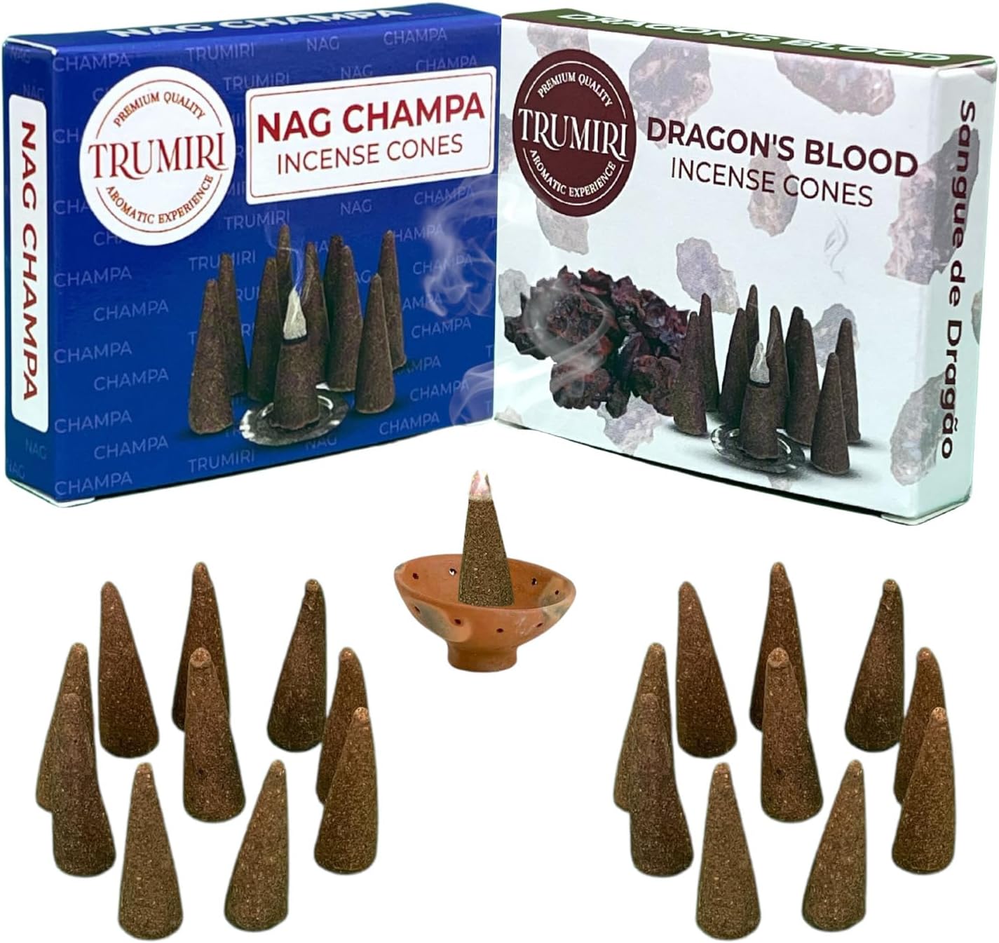 TRUMIRI Incense Cones - 20 Pack with 10 Nag Champa and 10 Dragons Blood