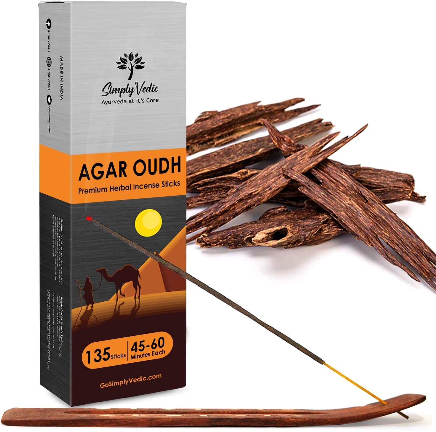 Premium Agar Oudh Incense Sticks with Holder - 135 Sticks 250 Grams