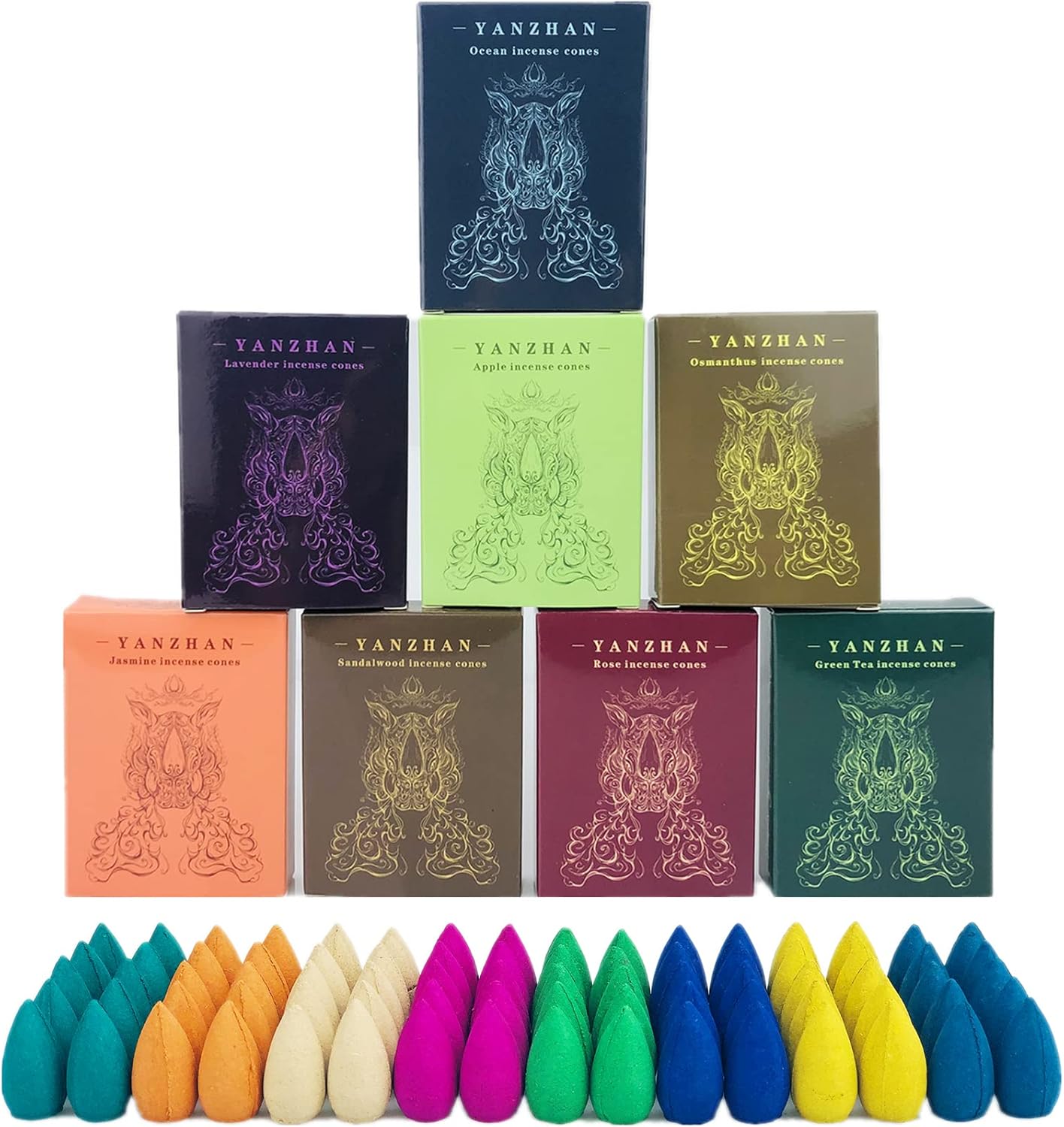 Yanzhan 80 Pcs Backflow Incense Cones 8 Mixed Scents