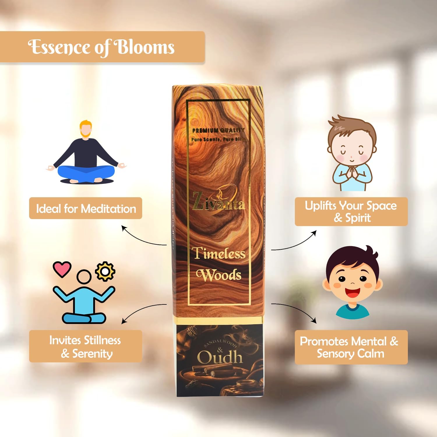 Zivanta Timeless Wood Incense Sticks Oudh Sandalwood Blend