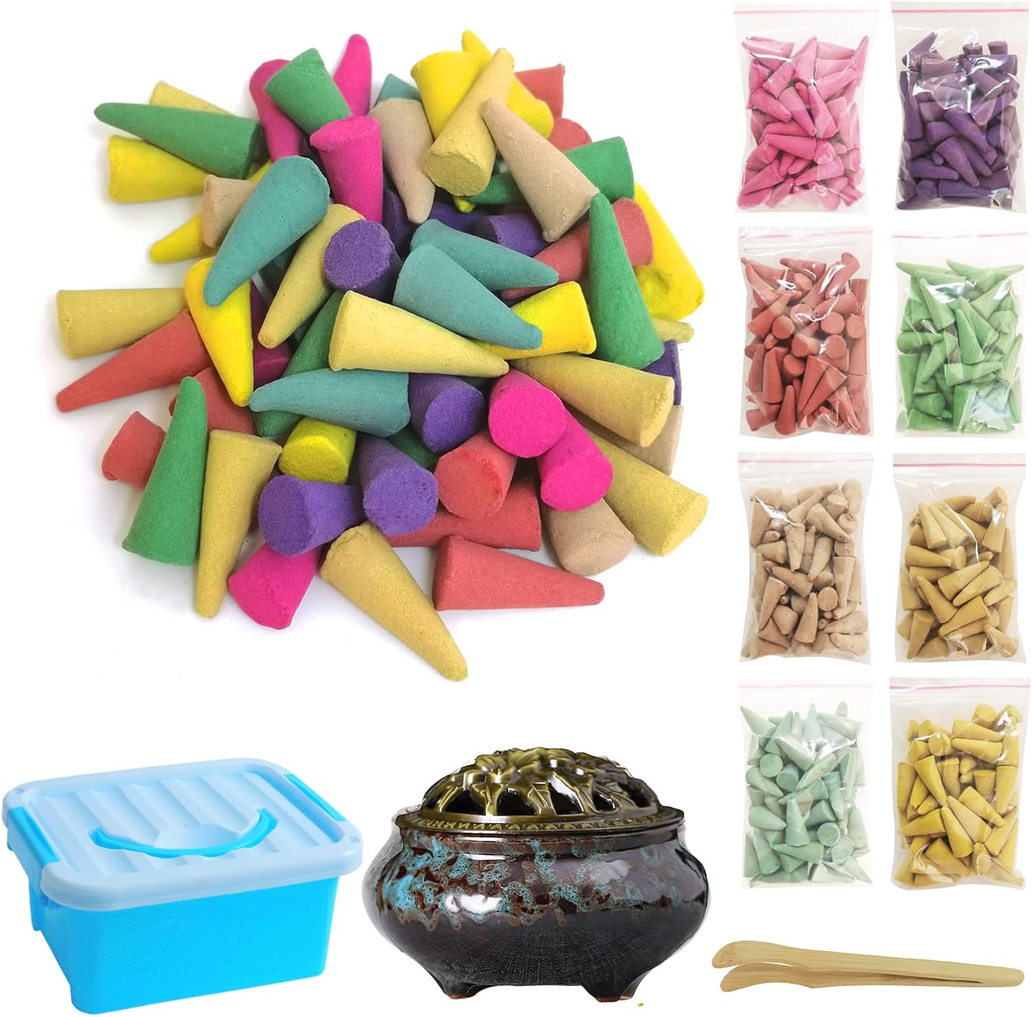 DUOHEMENG Incense Cones 8 Mixed Scents 320 Total with Ceramic Burner