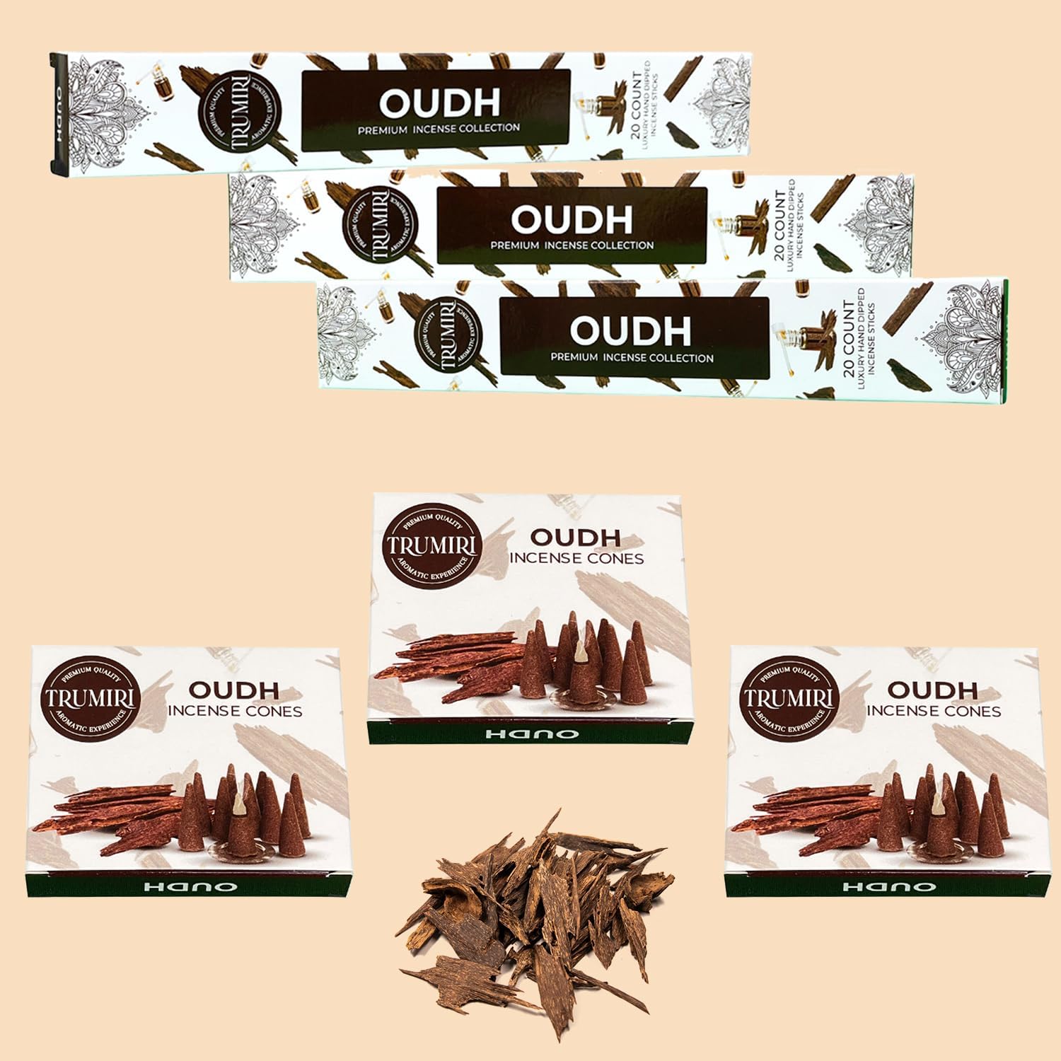 TRUMIRI Oud Incense Sticks Cones Combo Pack