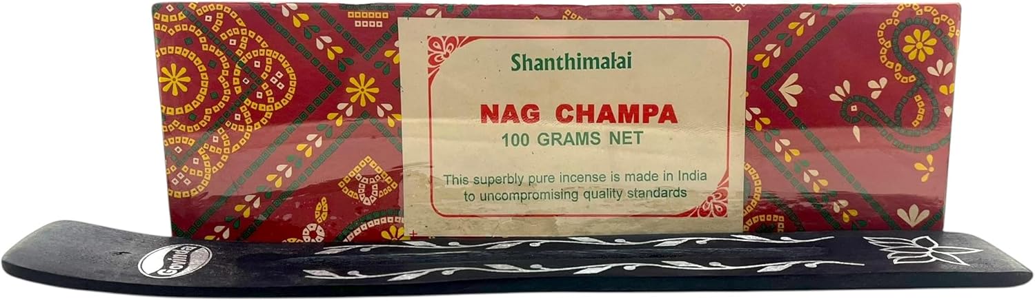Govinda Shanthimalai Red Nag Champa Incense 100 Grams and Holder