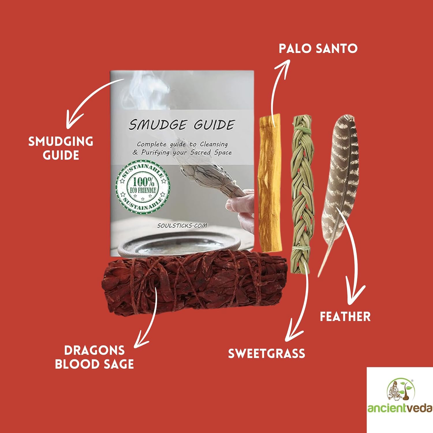 Ancientveda Organic Smudge Kit with Guide