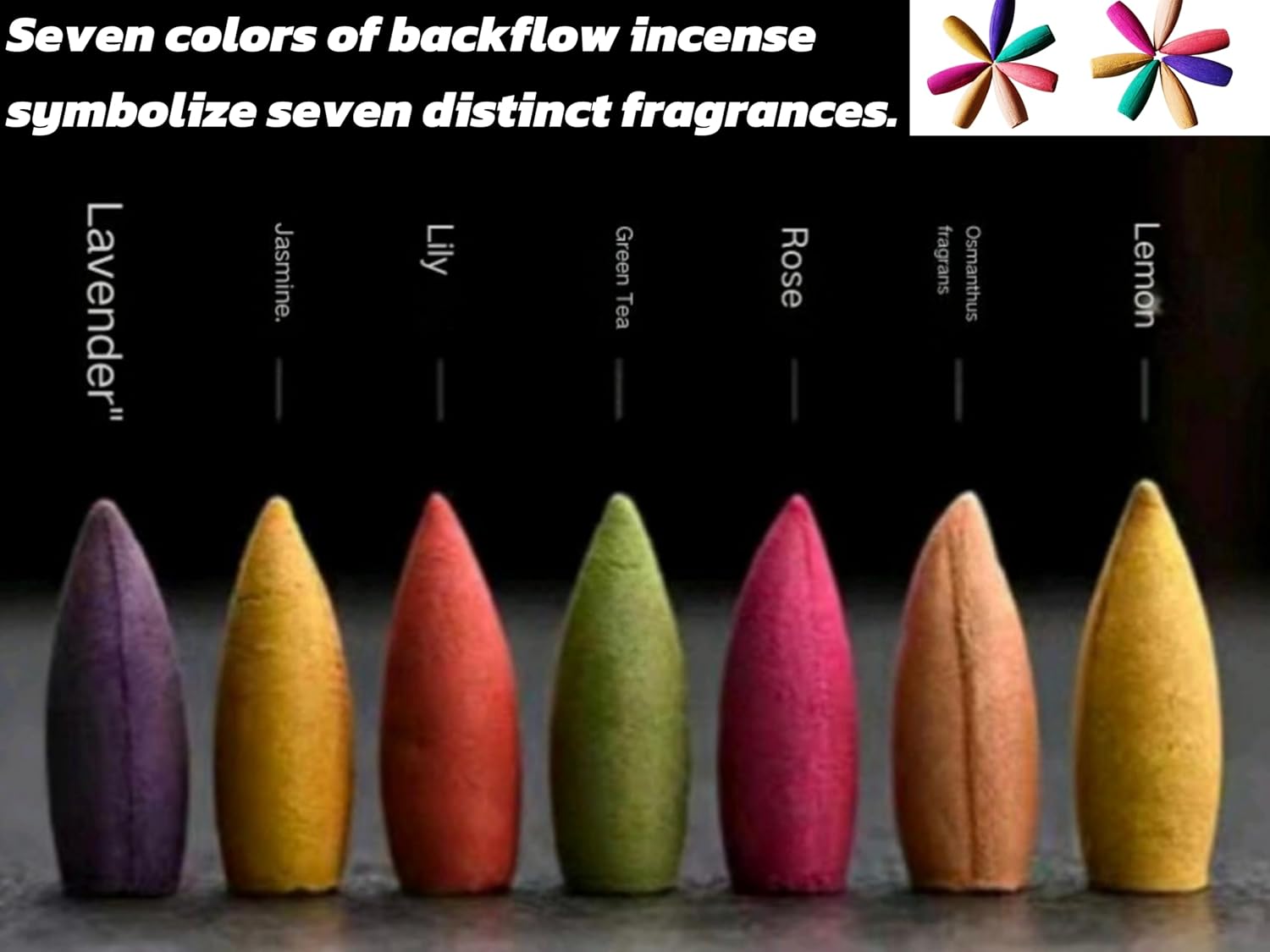 530 Pcs Large Backflow Incense Cones 7 Mixed Natural Scents