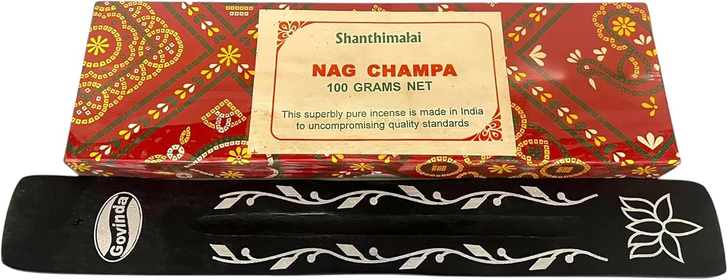 Govinda Shanthimalai Red Nag Champa Incense 100 Grams and Holder