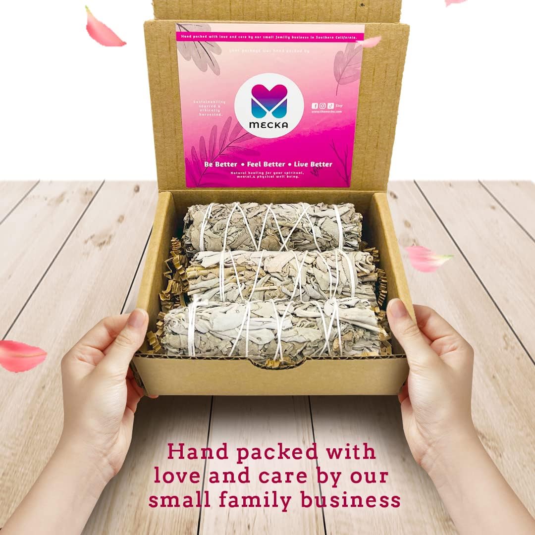 MECKA White Sage Smudge Sticks 3 Pack for Cleansing and Relaxation