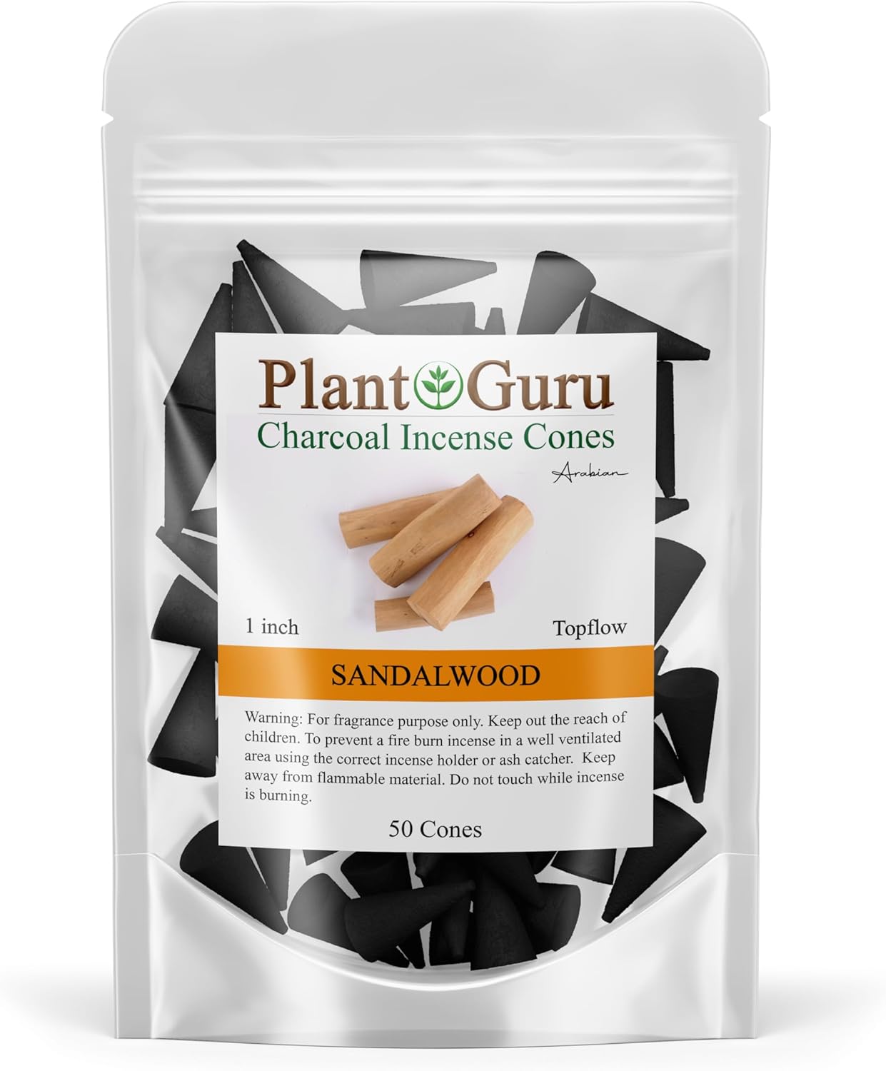 Plant Guru Sandalwood Charcoal Incense Cones 1 50 Pack