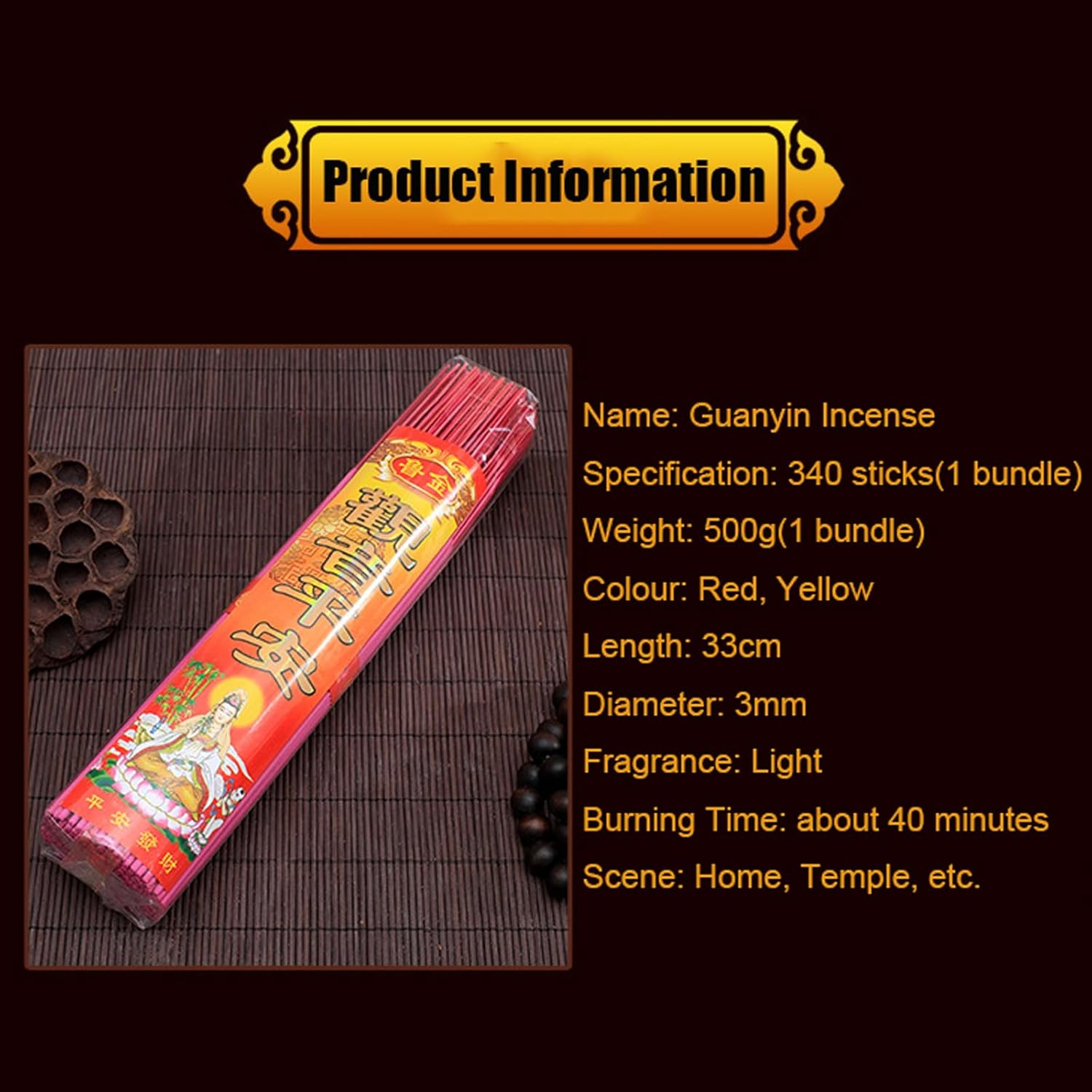 340 Sticks Chinese Joss Incense Set Natural Wood Handmade Guanyin Incense for Home Temple and Ancestor Worship