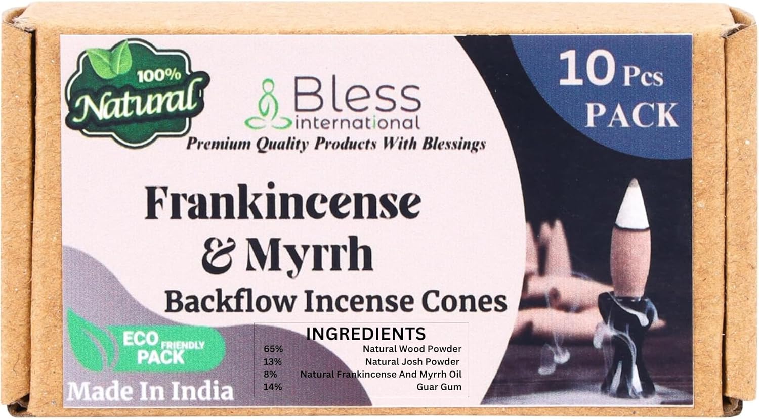 Bless International Frankincense and Myrrh Incense Backflow Cones 10 Count