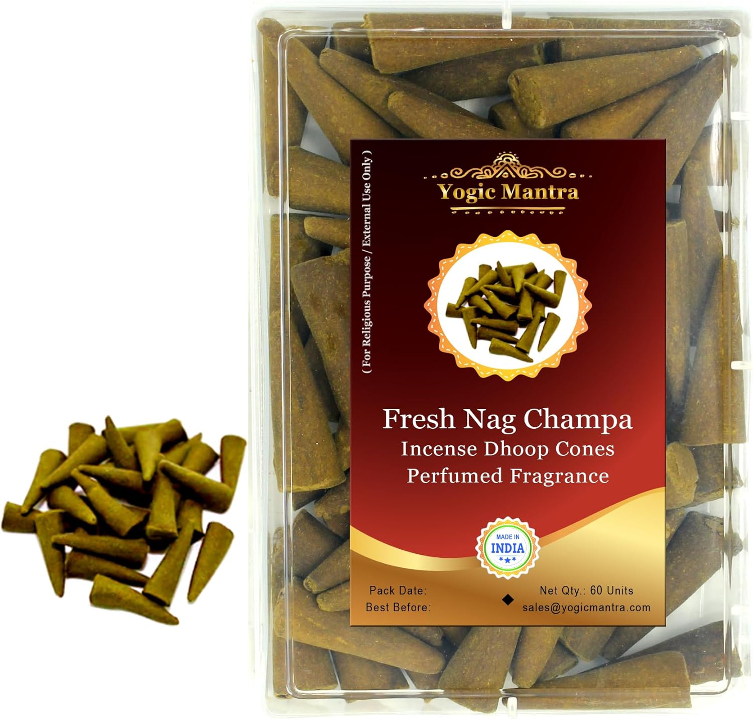 Yogic Mantra Nag Champa Incense Cones 60 Pack