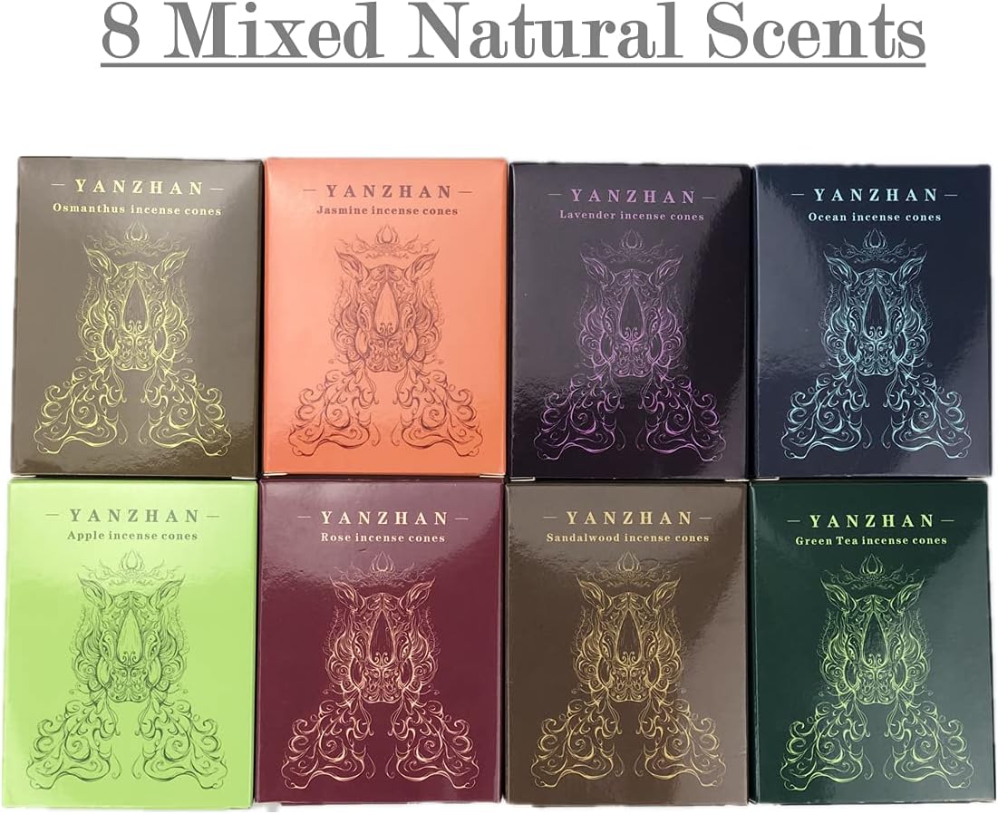 Yanzhan 80 Pcs Backflow Incense Cones 8 Mixed Scents