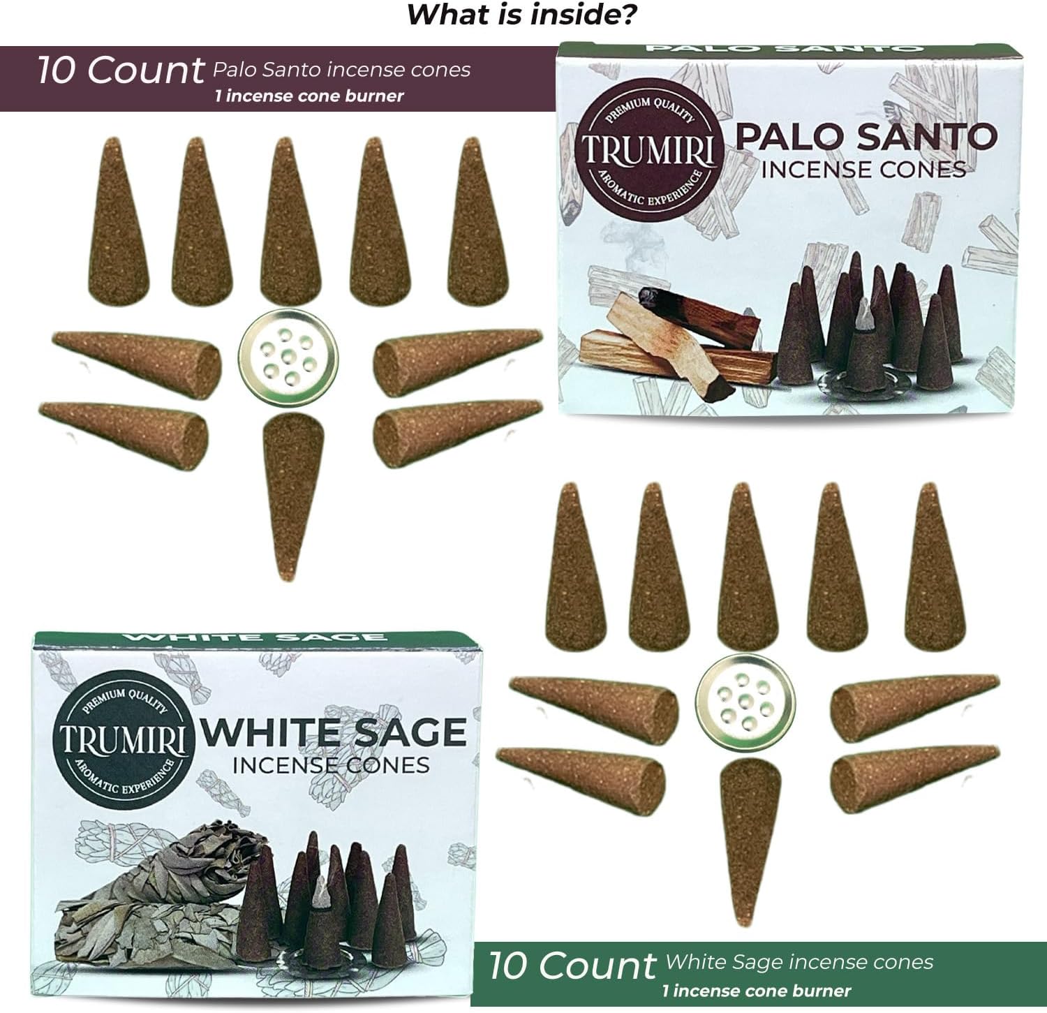TRUMIRI Incense Cones - 20 Pack 10 Palo Santo 10 White Sage