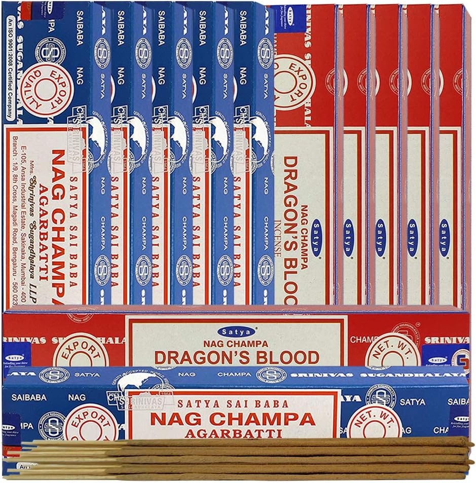 TRUMIRI Nag Champa and Dragons Blood Incense Sticks with Holder Bundle