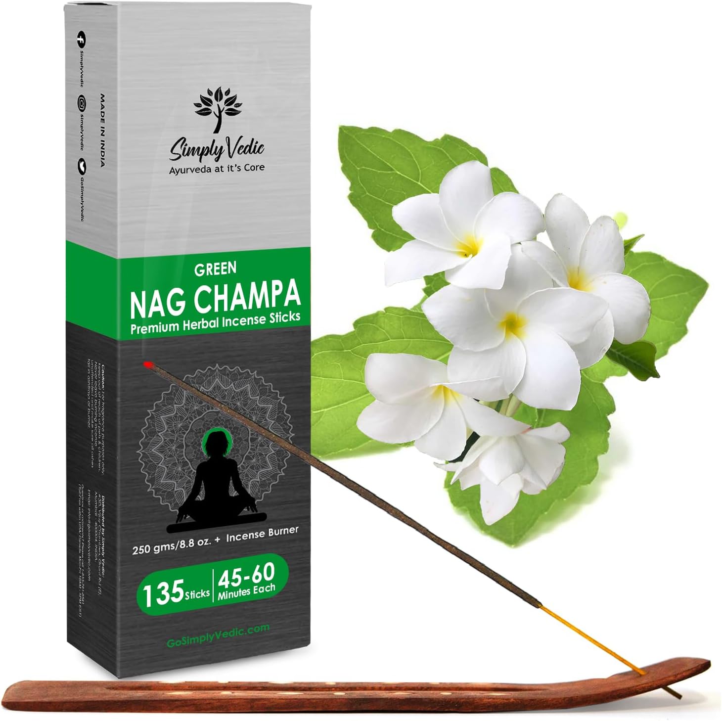 Simply Vedic Nag Champa Incense Sticks 250g with Holder
