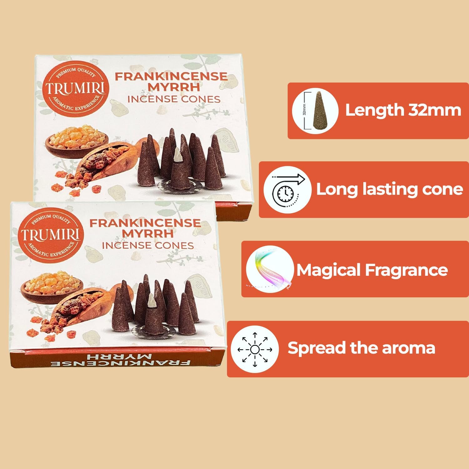 TRUMIRI Frankincense Myrrh Incense Cones 20 Pack