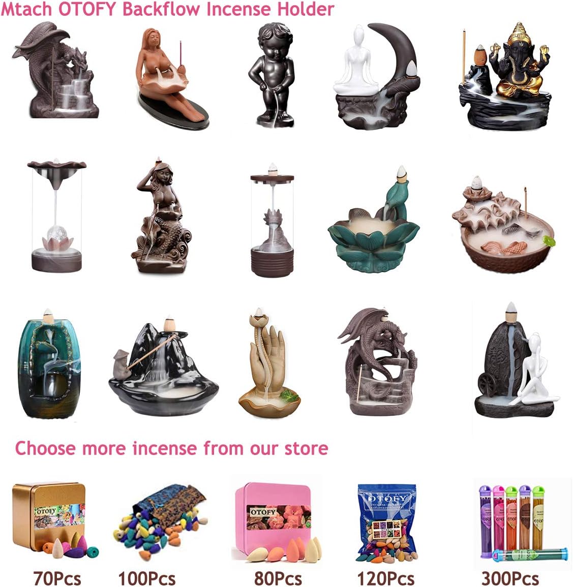 OTOFY 70 Piece Mixed Backflow Incense Cones