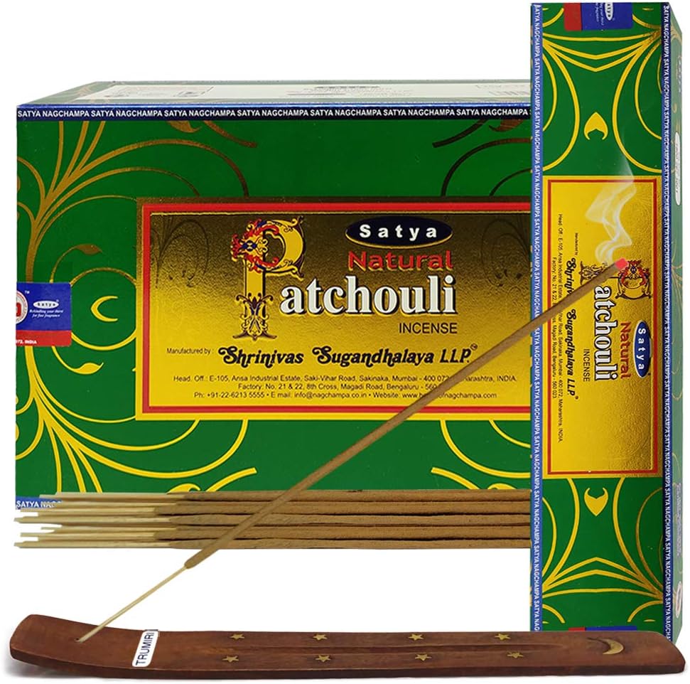TRUMIRI Natural Patchouli Incense Sticks and Holder Bundle
