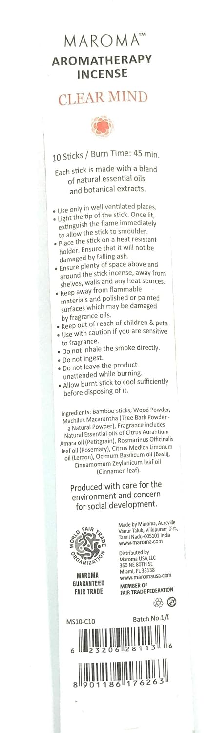 Maroma Clear Mind Incense 1 Unit