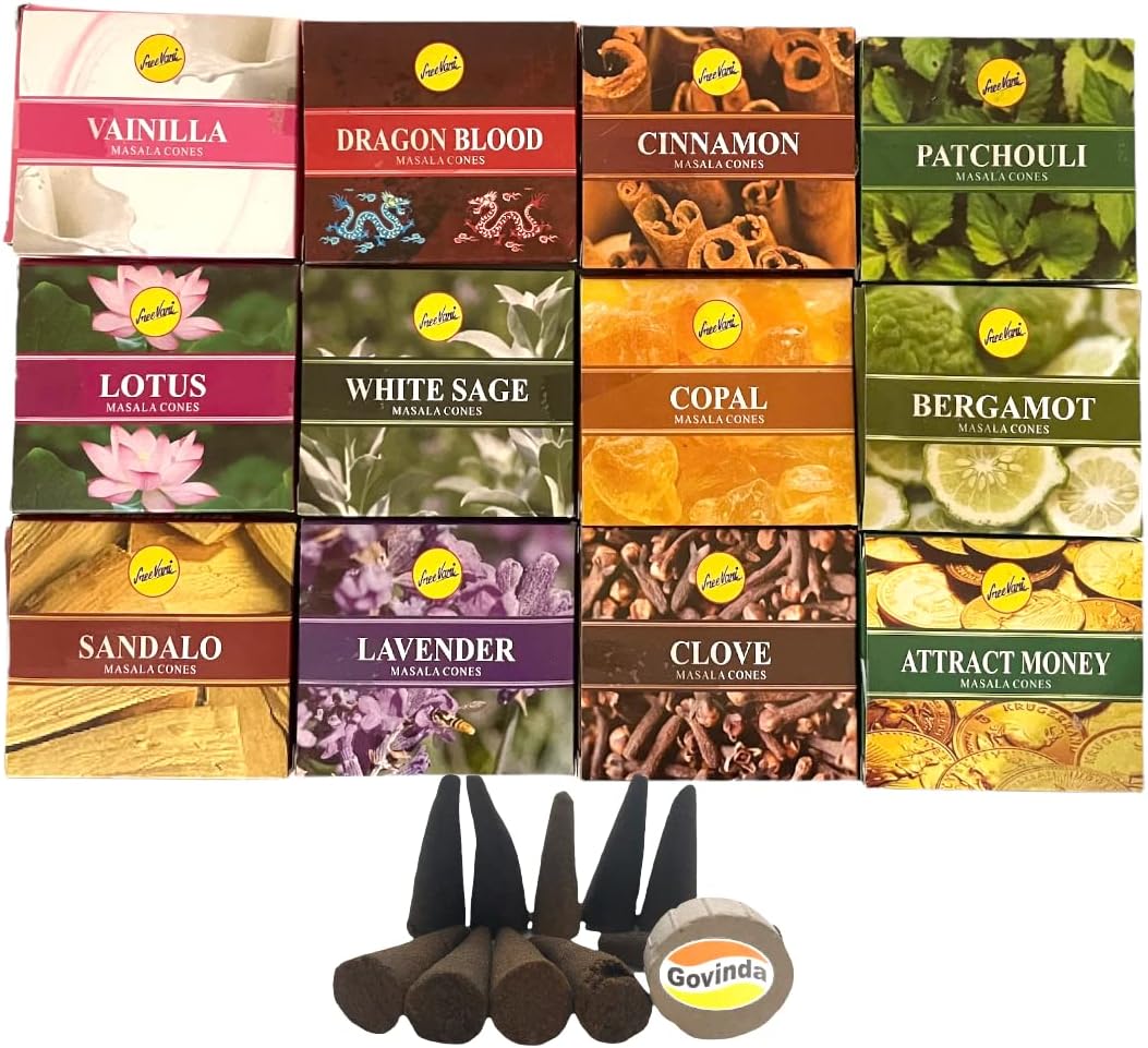 Govinda Sreevani Natural Masala Incense Cones and Holder Bundle