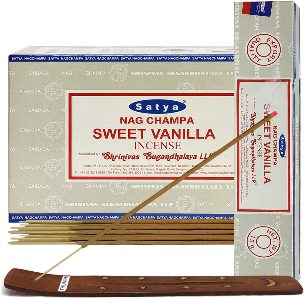 Trumiri Satya Sweet Vanilla Incense Sticks and Holder Bundle