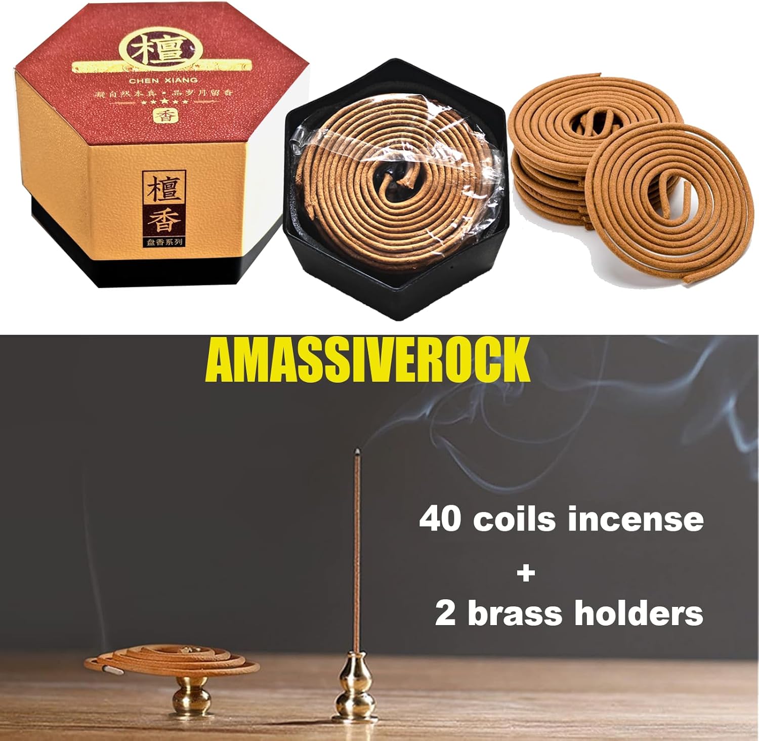 Sandalwood Incense Coils 40PCS with Spiral Holder Burner