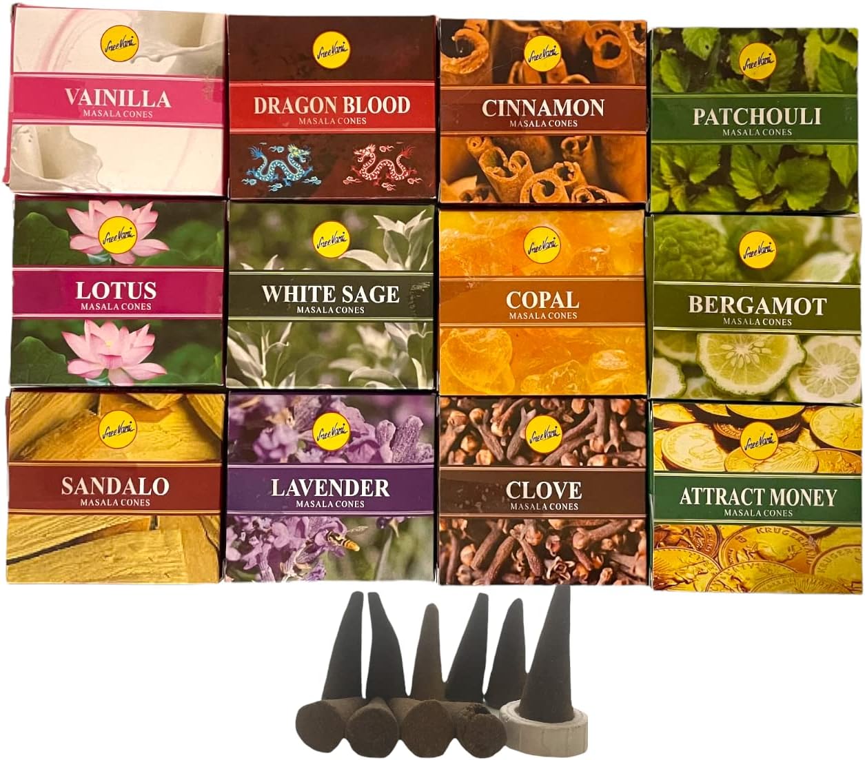 Govinda Sreevani Natural Masala Incense Cones and Holder Bundle