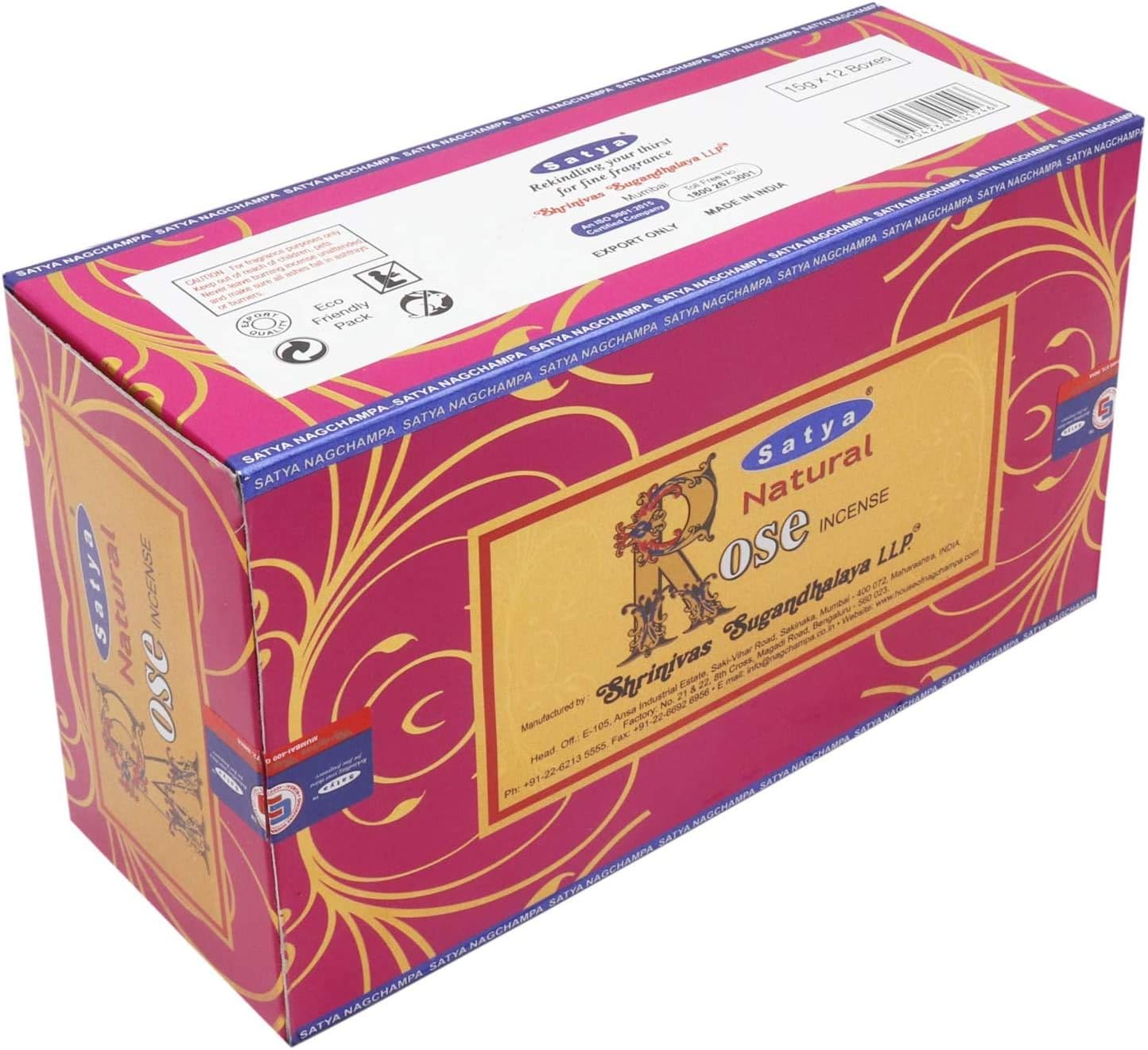 Satya Nag Champa Rose Natural Incense Sticks 12 Packs Box