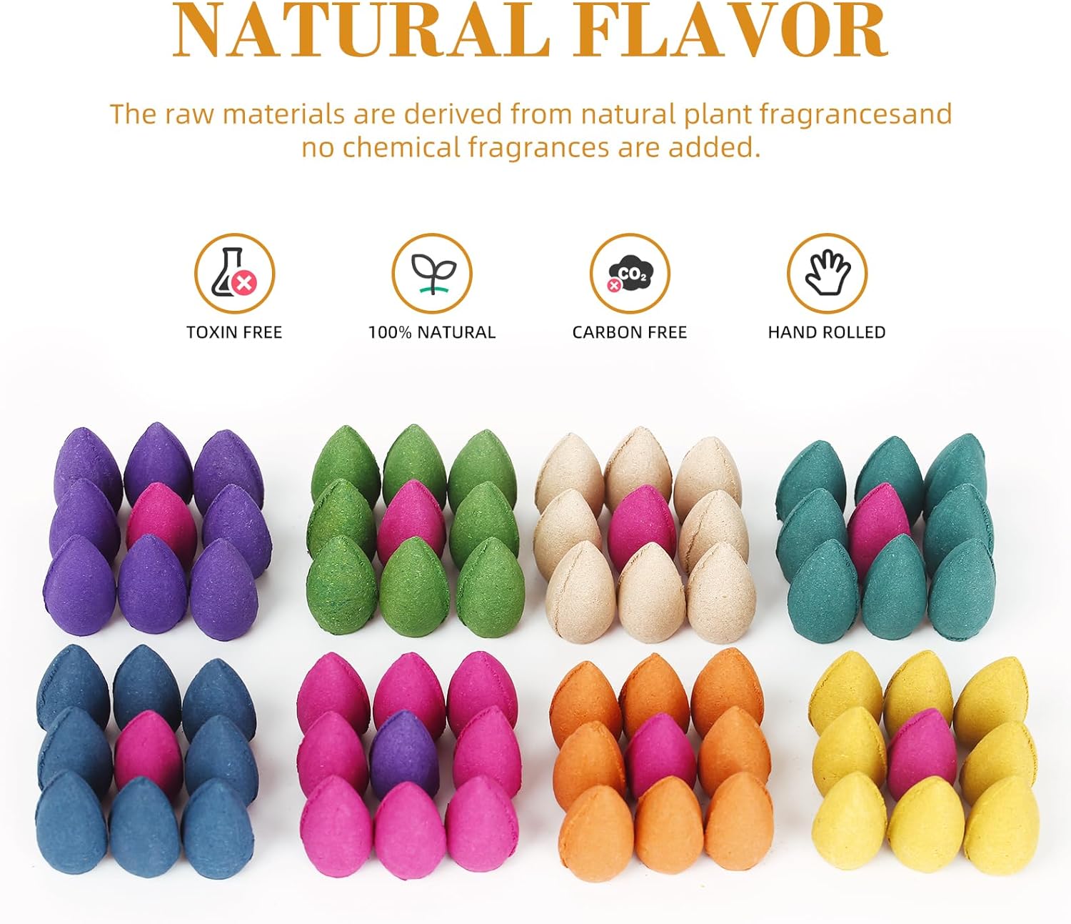 140PCS 8 Mixed Natural Scent Backflow Incense Cones Gift Set