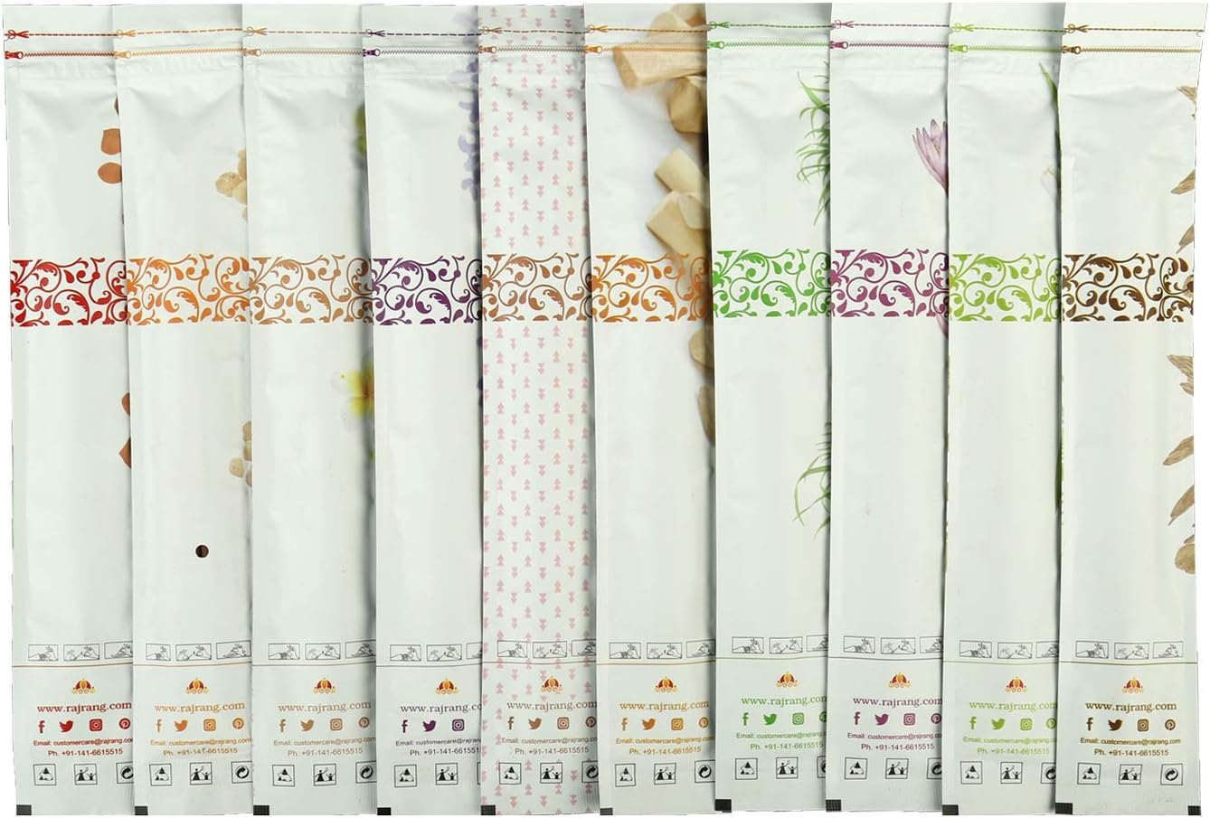 Rajarang Natural Hand-Rolled Incense Sticks - 10 Pack with 10 Scents