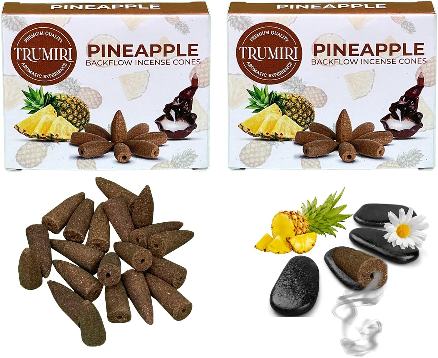 TRUMIRI Pineapple Backflow Incense Cones - 20 Pack Dual Set