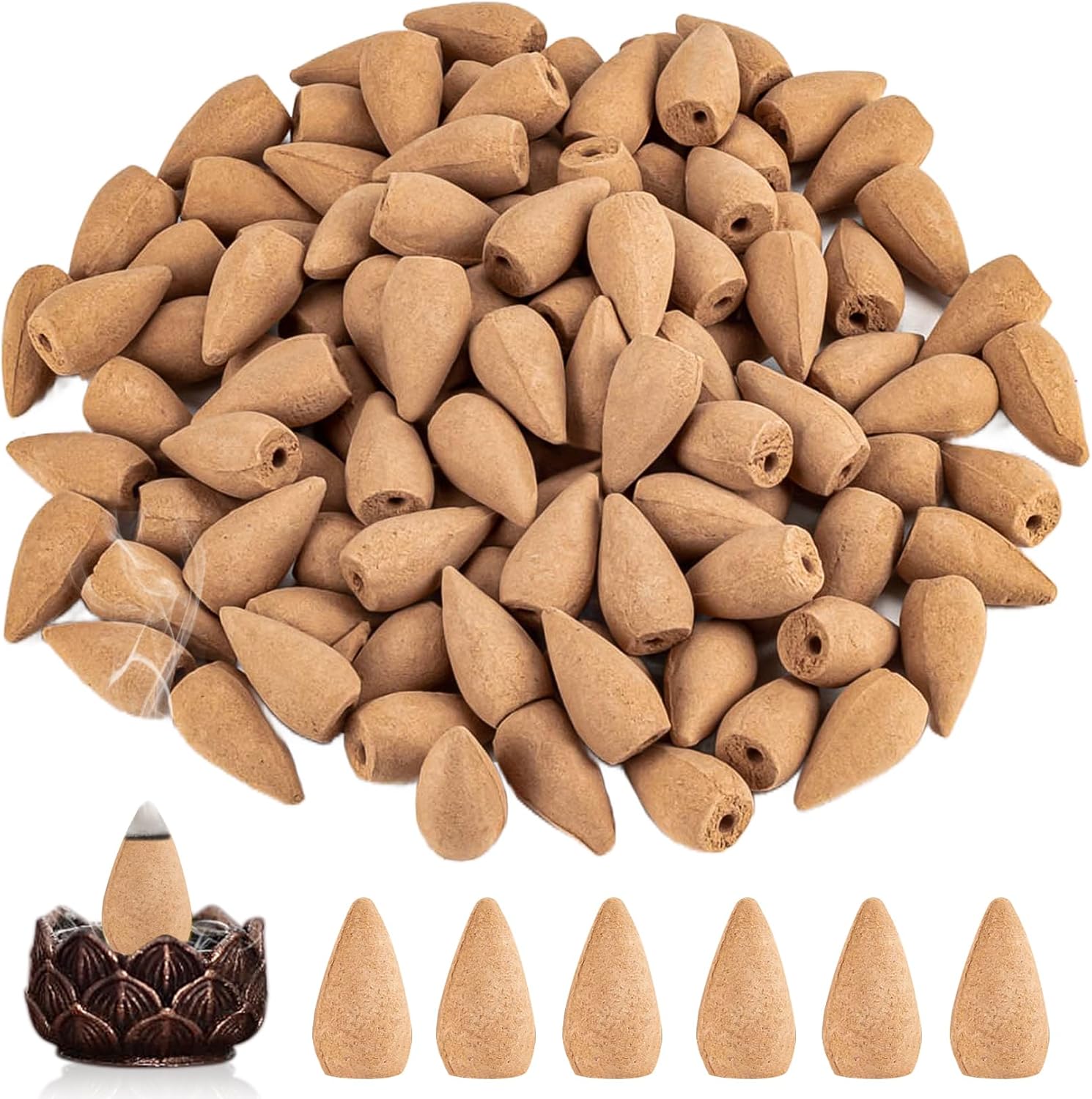Sukh Backflow Incense Cones - 108pcs Sandalwood Scented Waterfall Aromatherapy Burners