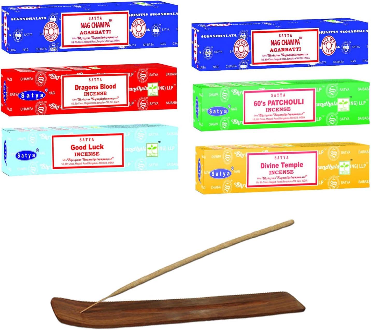 Nag Champa Incense 6 Pack Variety with Wooden Burner