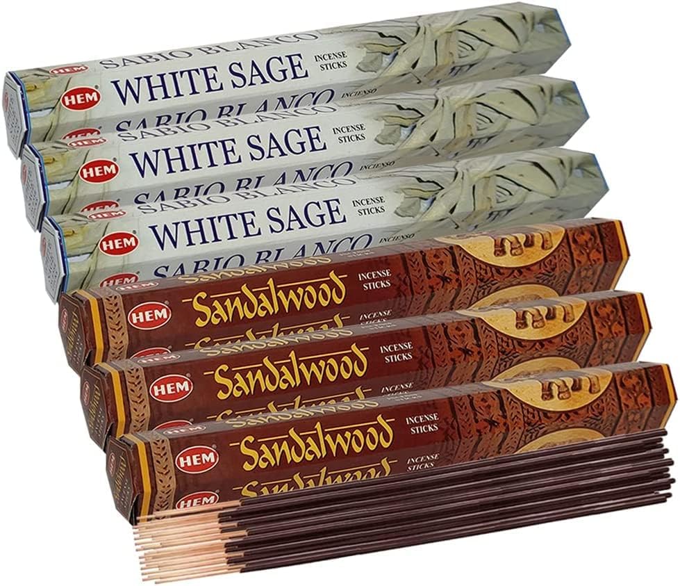 White Sage and Sandalwood Incense Sticks and Holder Bundle