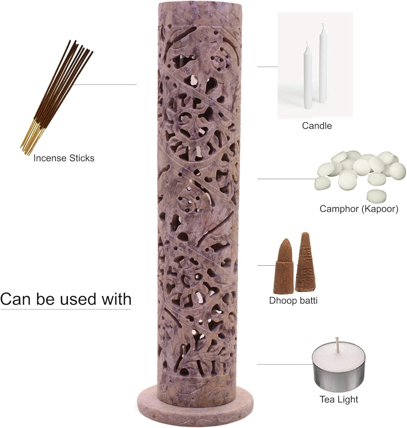 Carry Me Marble Soapstone Incense Stick Holder - Handmade Elephant Decor