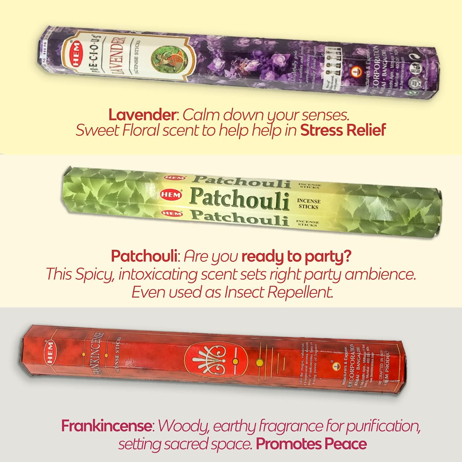 HEM Premium Incense Set with Holders - 120 Sticks 6 Scents