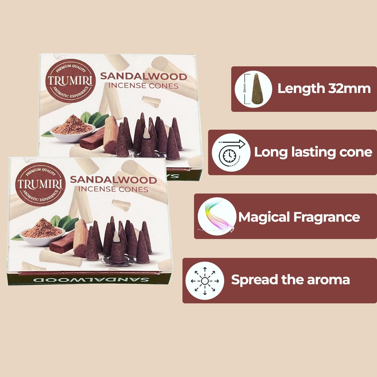 TRUMIRI Sandalwood Incense Cones - 20 Cone Pack