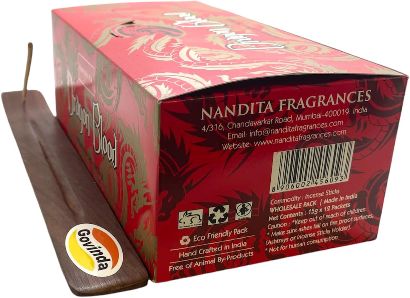 Govinda Incense Stick Holder Bundle with Nandita Dragon Blood Incense Sticks
