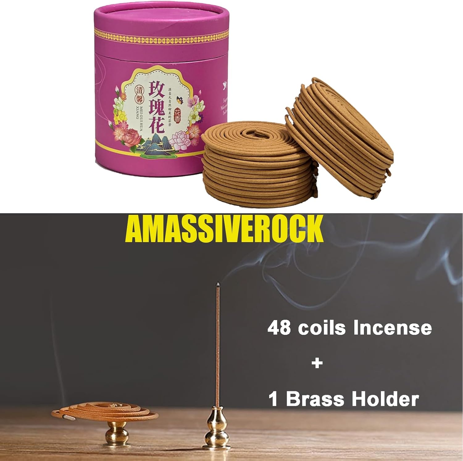AmaSiverRock Rose Spiral Incense Coils 48 Pcs