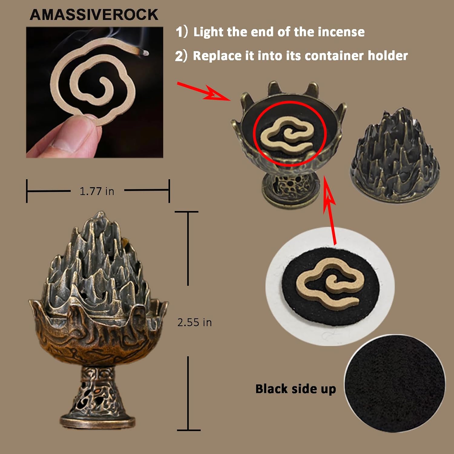 Sandalwood Incense Coils with Brass Holder 42 PCS